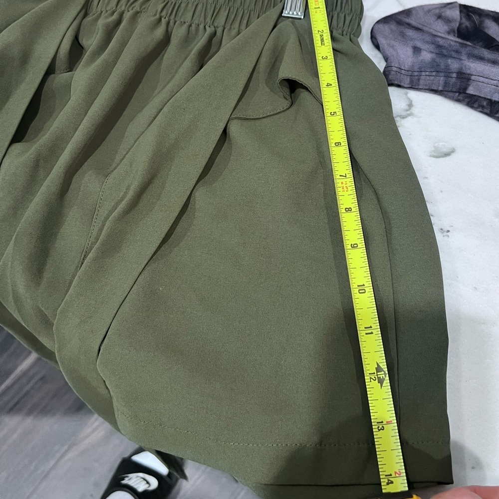 NWOT SHEIN Olive Green Tie Waist Paperbag Shorts - Picture 5 of 5